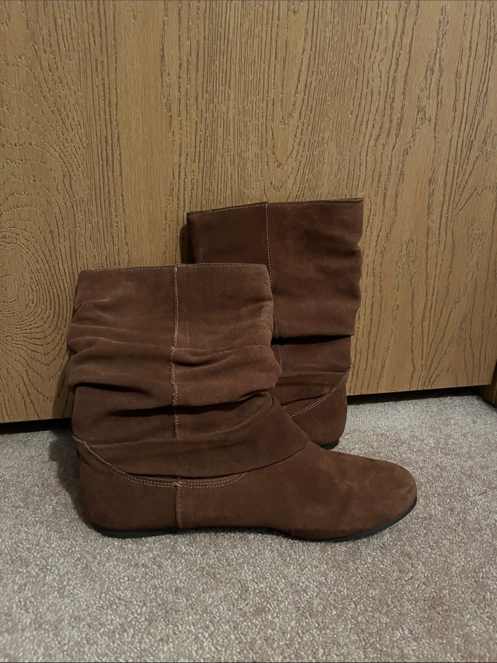 Dr. Scholl's Brown Suede Slouch Booties with Oval Accent - Picture 3 of 5